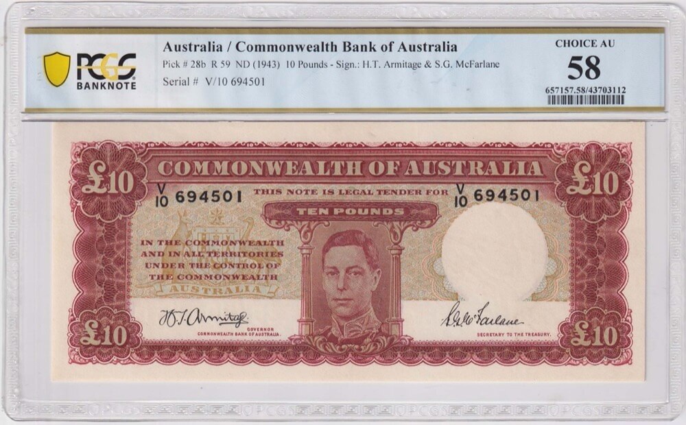 1943 Ten Pound Armitage/McFarlane R59 about Unc product image