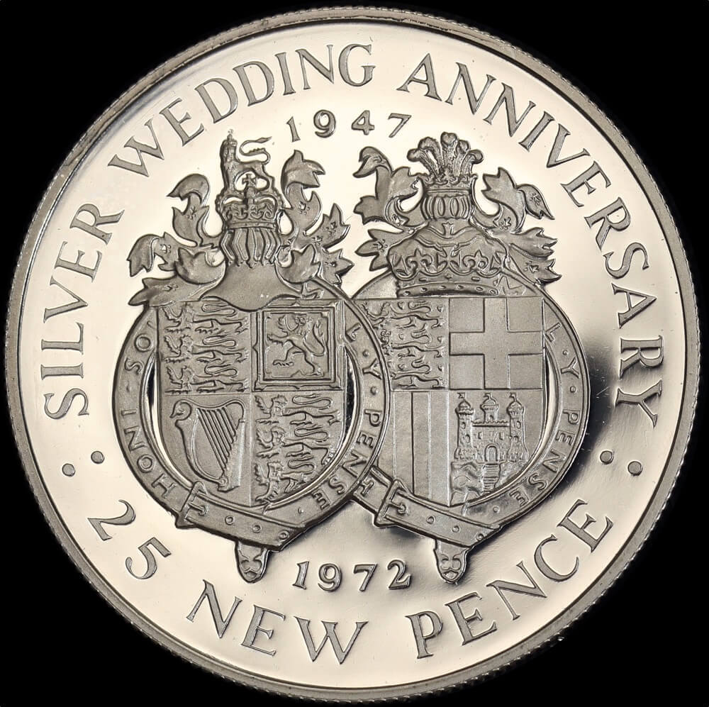 Gibraltar 1972 Silver 25 New Pence Uncirculated Coin KM# 6a Silver Wedding Anniversary product image