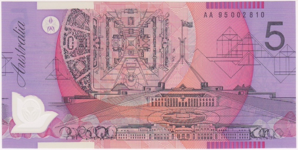 1995 $5 Note AA95 Recoloured First Prefix Fraser/Evans R217AA Uncirculated product image