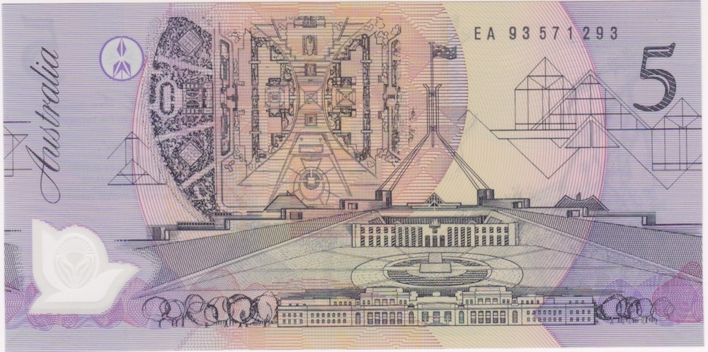1993 $5 Note EA93 Last prefix Fraser/Evans R216L Uncirculated product image