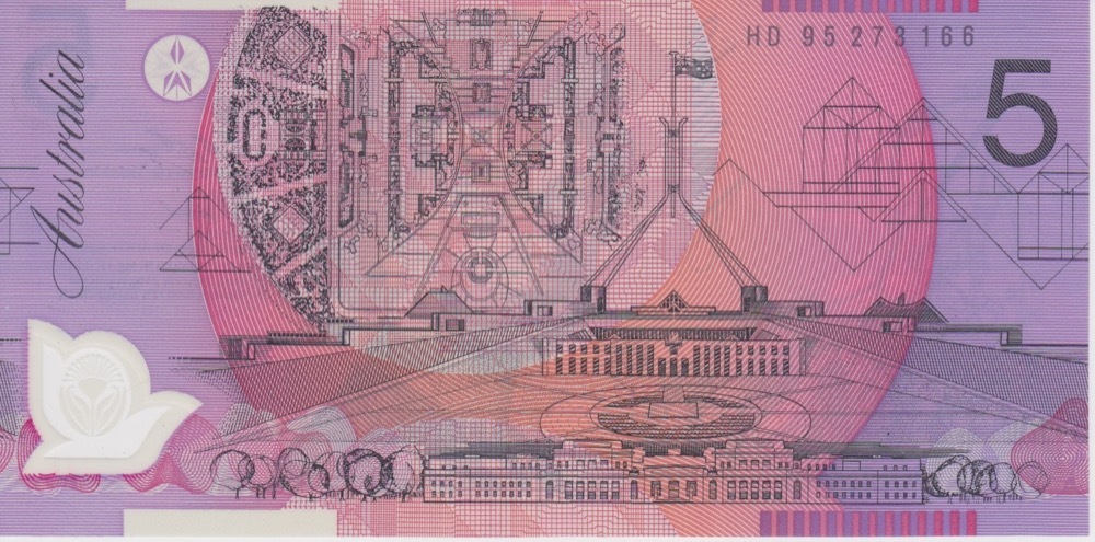1995 $5 Note Narrow Orientation Bands Fraser/Evans R217ai Uncirculated product image