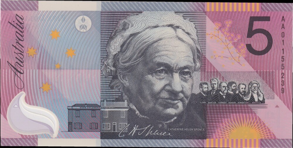 2001 $5 Note Centenary of Federation AA01 First Prefix MacFarlane/Evans R219F Uncirculated product image