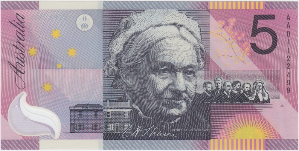 2001 $5 Note Centenary of Federation JD01 Last Prefix Macfarlane/Evans R219L Uncirculated product image