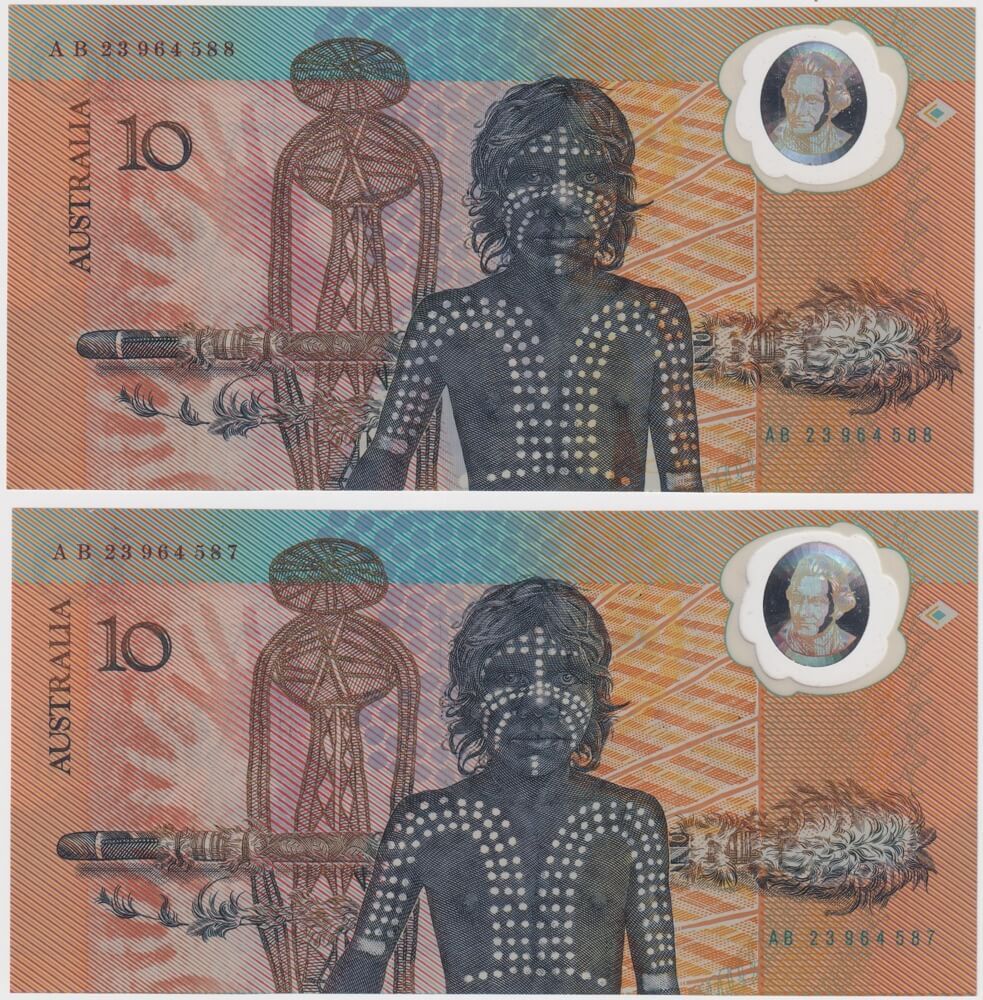 1988 $10 Note Pair Registration Shift Error Johnston/Fraser R310a Uncirculated product image