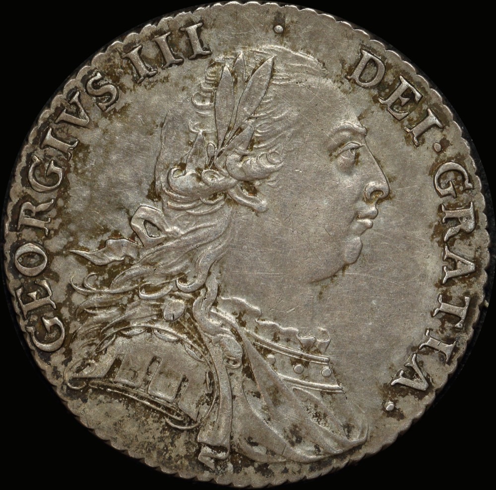 1787 Silver Shilling George III S#3743 Without Semee good VF product image