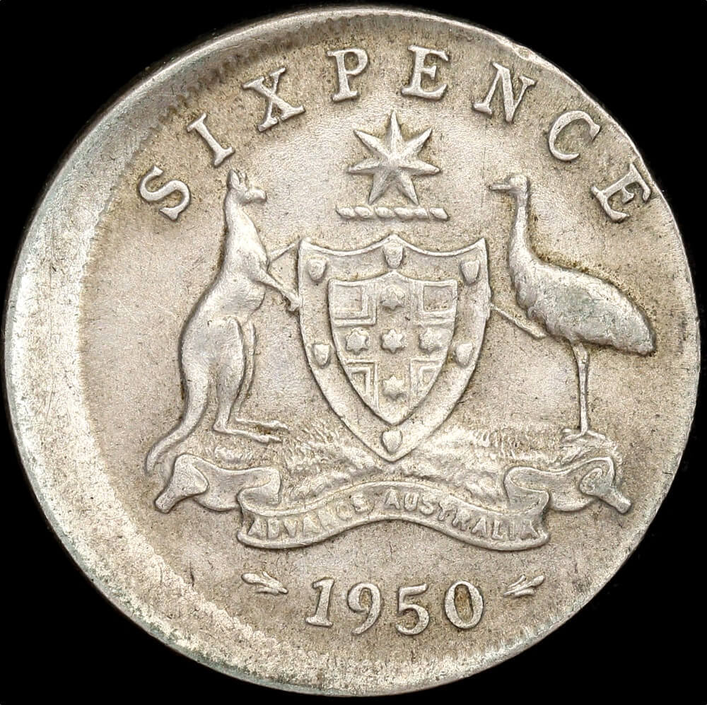 1950 Sixpence 2.21mm Offstrike Error good VF product image