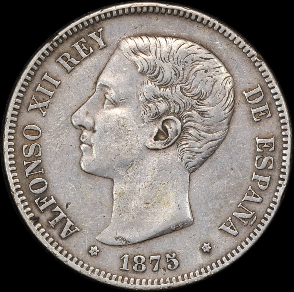 Spain 1875 Silver 5 Pesetas KM#671 Very Fine product image