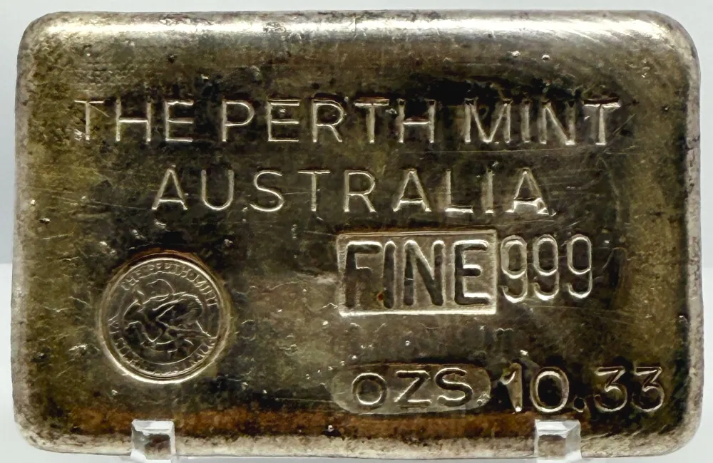 Perth Mint Silver 10 Ounce Vintage Cast Ingot 99.99% Pure 10.33ozt product image