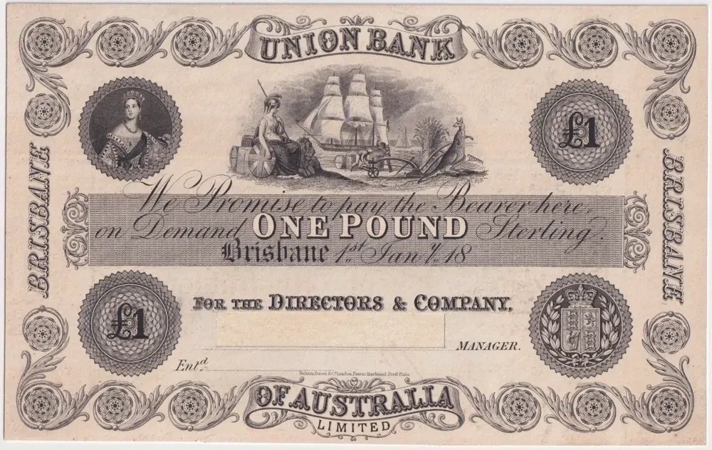 Union Bank of Australia (Brisbane) 1 Pound Unissued Printer's Proof product image