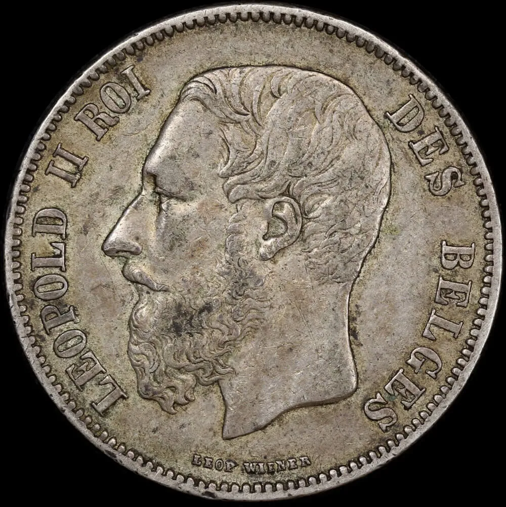 Belgium 1869 Silver 5 Francs KM# 24 good VF product image