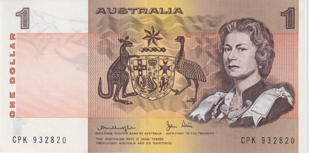 1979 $1 Note Knight/Stone CPK First Prefix R77F good EF product image
