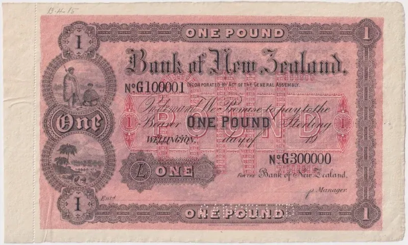Bank of New Zealand (Wellington) 1902 Unissued 1 Pound Note S#212 Uncirculated product image