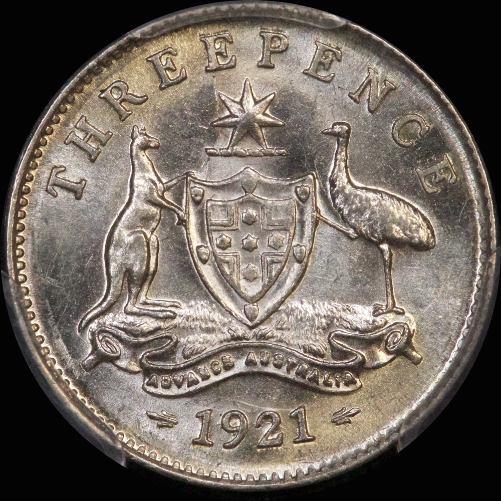 1921 Threepence Choice Unc (PCGS MS63) product image