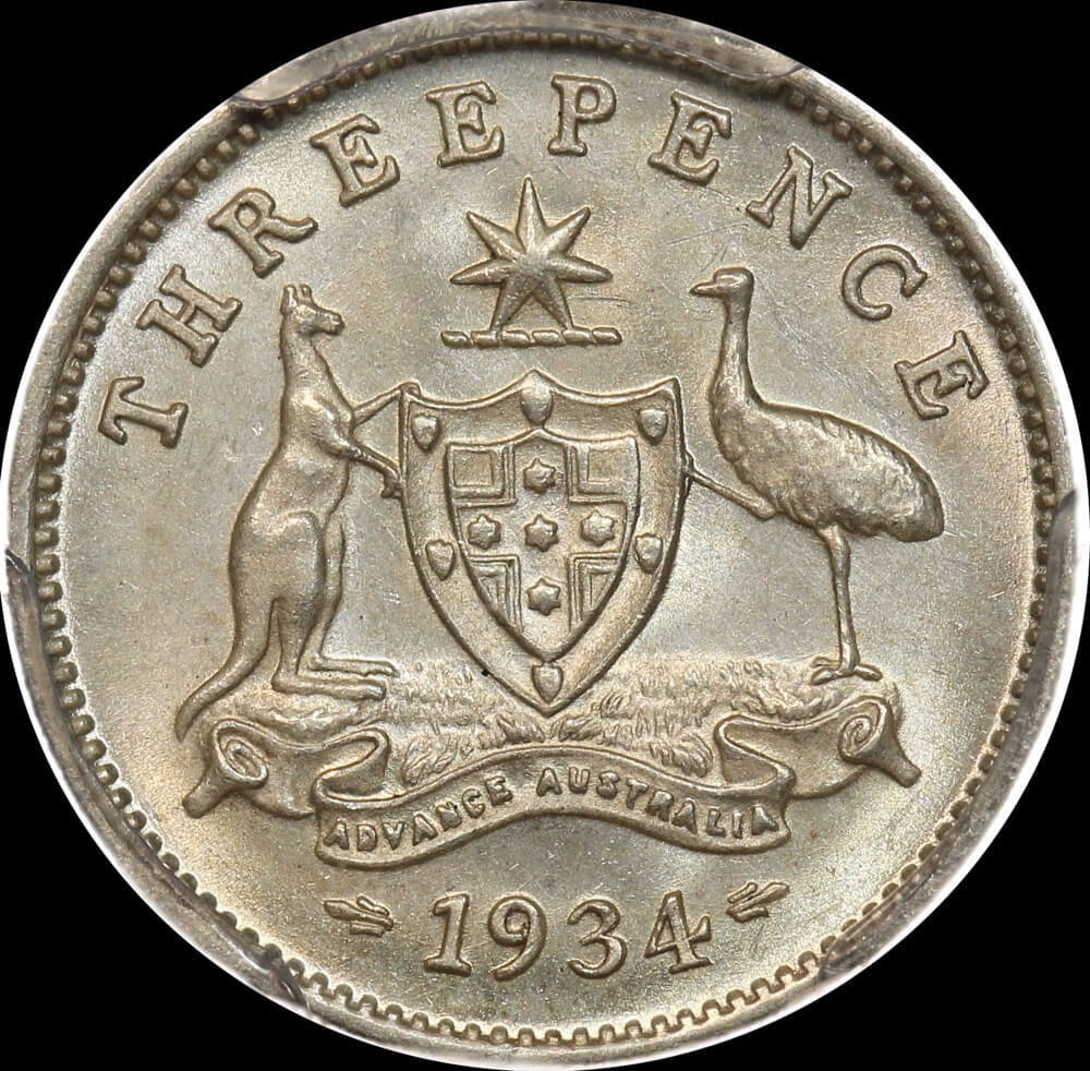 1934 Threepence Choice Unc (PCGS MS63) product image