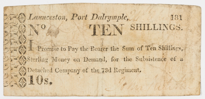 Currency note, ten shillings, issued by 73rd Regiment, 1813