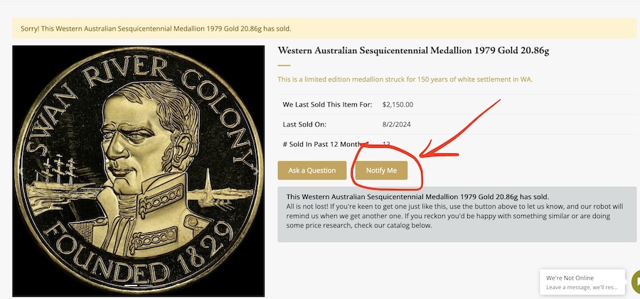 Sold Product Page - Notify Me Button