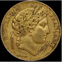 France 1851-A Gold 20 Franc Ceres KM#762 Good VF