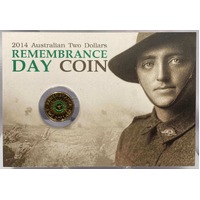 2014 Coloured 2 Dollar Uncirculated Coin Remembrance Green Dove