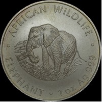 Zambia 2000 Silver 5,000 Kwacha KM# 141 Uncirculated Elephant
