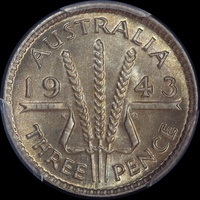 1943 Threepence Gem Unc (PCGS MS65)