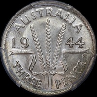 1944-S Threepence Gem Unc (PCGS MS65)