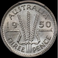1950 Threepence Choice Unc (PCGS MS64)