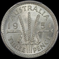 1951-PL Threepence Choice Unc (PCGS MS64)