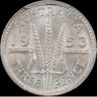 1953 Threepence Gem Unc (PCGS MS65)