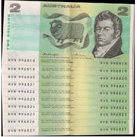 1976 $2 Note Consecutive Run of 10 OCR-B Serials Side Thread Knight/Wheeler R86C about Uncirculated