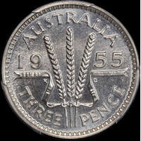 1955 Melbourne Proof Threepence PCGS PR65