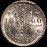 1960 Threepence Gem Unc (PCGS MS67)