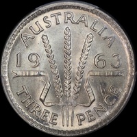1963 Threepence Gem Unc (PCGS MS67)