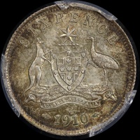 1910 Sixpence Choice Unc (PCGS MS64)