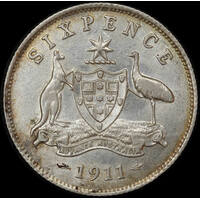 1911 Sixpence good EF