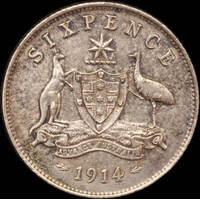 1914 Sixpence good VF