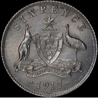 1917 Sixpence about Unc