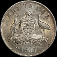 1917 Sixpence Extremely Fine