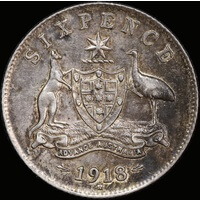 1918 Sixpence good EF