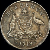 1918 Sixpence Unc (PCGS MS61)