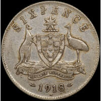 1918 Sixpence Very Fine