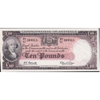 1960 Ten Pound Coombs/Wilson WA/62 Last Prefix R63x ex NPA Uncirculated