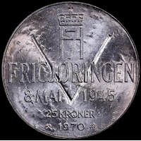Norway 1970 Silver 25 Kroner KM#414 Uncirculated 25th Anniversary of Liberation