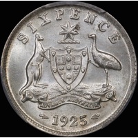 1925 Sixpence Choice Unc (PCGS MS63)