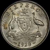 1928 Sixpence Choice Unc (PCGS MS63)