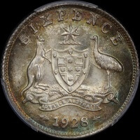 1928 Sixpence Choice Unc (PCGS MS64)