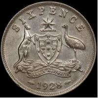 1928 Sixpence good EF