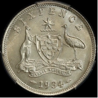 1934 Sixpence Gem Unc (PCGS MS65)