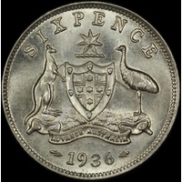 1936 Sixpence Choice Unc (PCGS MS63)