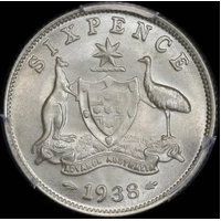 1938 Sixpence Gem Unc (PCGS MS66)
