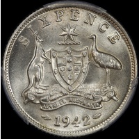 1942 Sixpence Choice Unc (PCGS MS63)